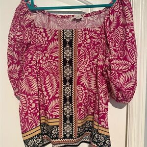 LOFT Pink Puff Sleeve Blouse with 3/4 Length